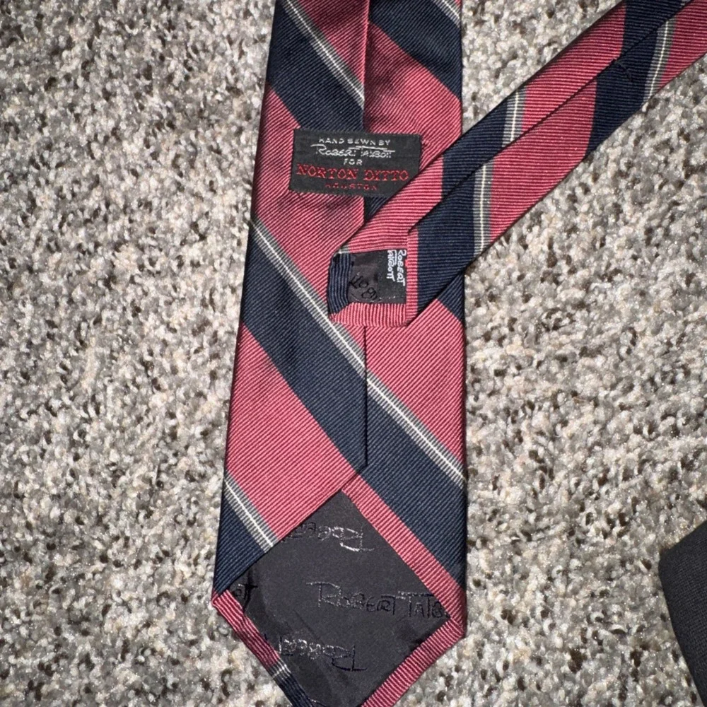 Robert Talbott Norton Ditto Silk Tie Vintage Burgundy Navy Stripe Hand Sewn 57in